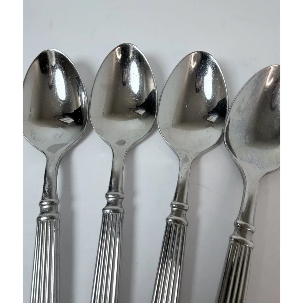 Food Network CINNAMON Stainless Ribbed Handle SATIN Flatware 4 Teaspoons